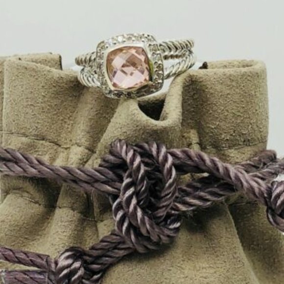 David Yurman Petit Albion Morganite w/ Diamonds Ring 5.5 - Picture 1 of 4